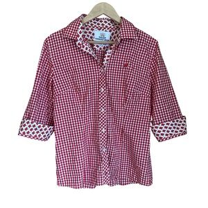 Wisconsin Badger Gingham 100% Cotton Button Down 3/4 Sleeve Shirt Thomas Dean XL